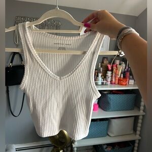 American Eagle Outfitters Cream Ribbed Tank Top